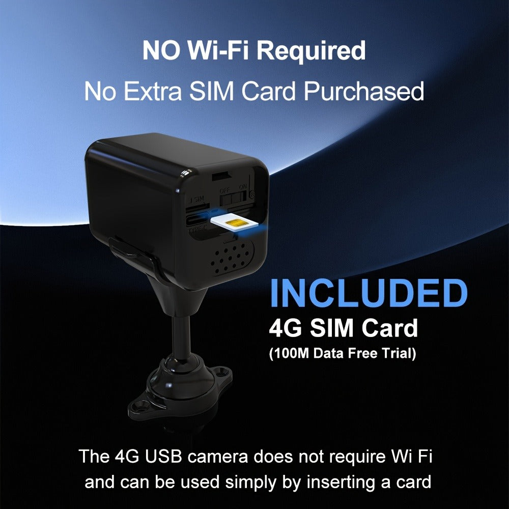 4G LTE Security Camera 4K Wireless No WiFi Needed, Infrared Night Vision, Rechargeable Battery, PIR Human Detection