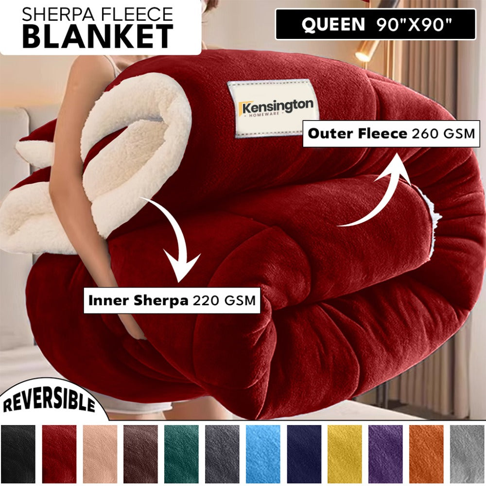 480GSM Sherpa Fleece Blanket, Double-Sided Heavy Throw for Couch, Bed & Travel, Reversible All Season