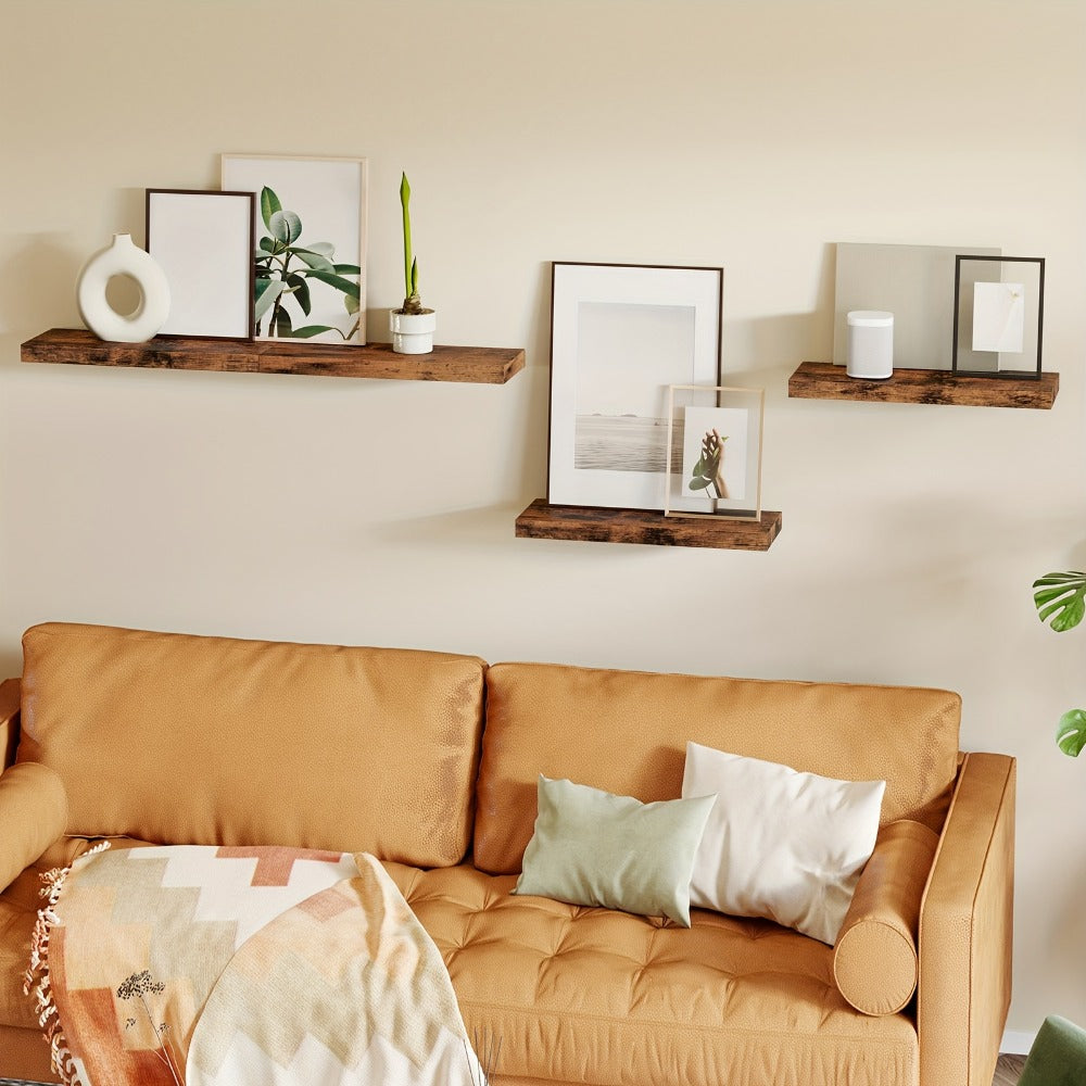 Floating Wall Shelves Set of 4, Retro Style Wall Mounted Shelves with Invisible Brackets for Bathroom Living Room Bedroom Kitchen