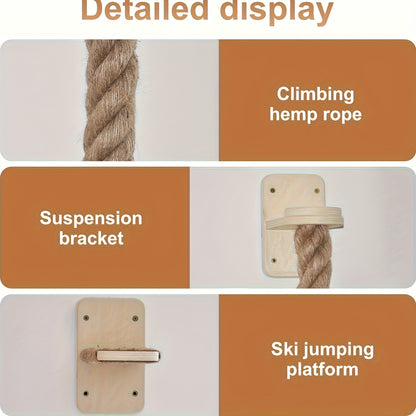 Cat Wall Climbing Rope Jumping Platform – Wall-Mounted Natural Hemp Rope Perch for Indoor Cats & Kittens | Space-Saving Cat Climbing Wall