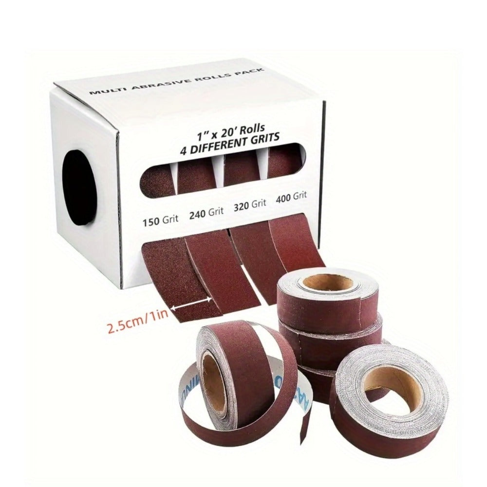 Sandpaper Roll with Dispenser, Aluminum Oxide Multi-Grit Emery Cloth 80-600, 4/5/6 Piece Set, 236 Inch for Wood Metal Glass Woodworking