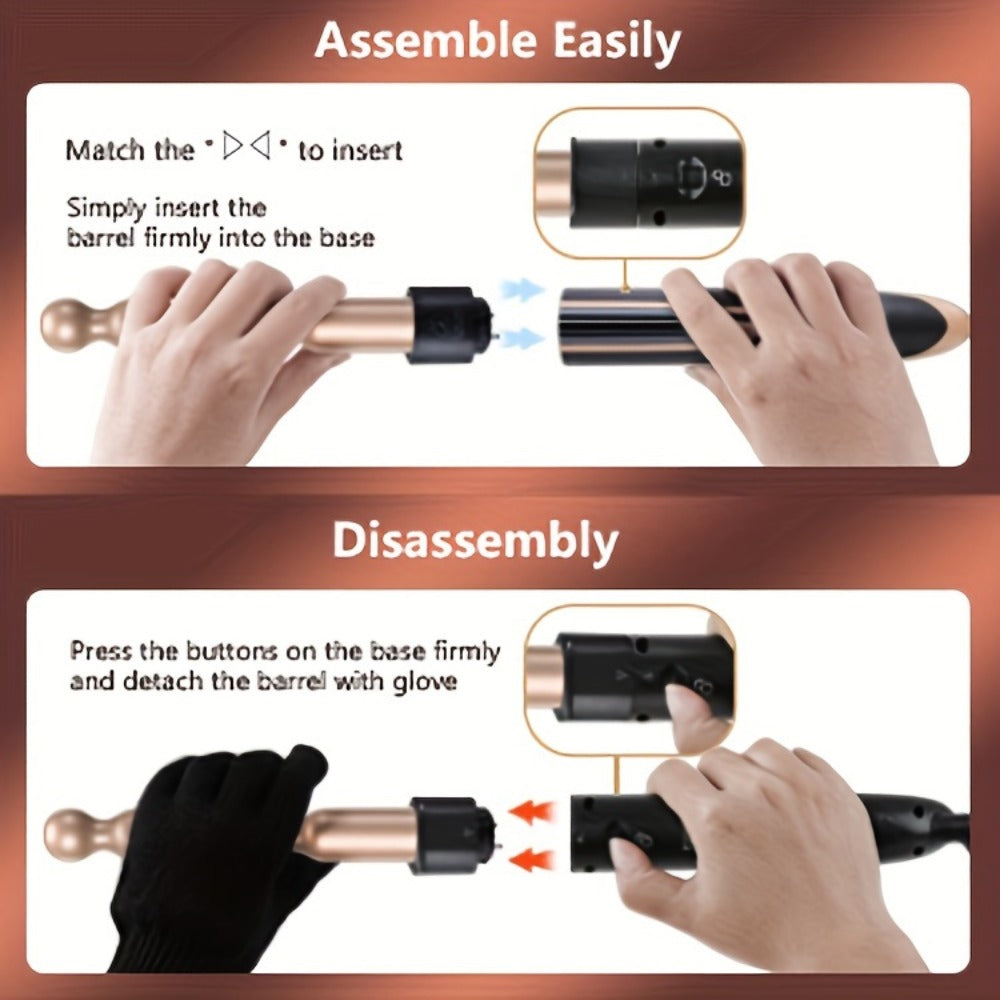 5-in-1 Curling Wand Set Ceramic Interchangeable Barrels 0.4-1.25 Inch – 30s Fast Heat, for Home, Travel and Salon Hair Styling