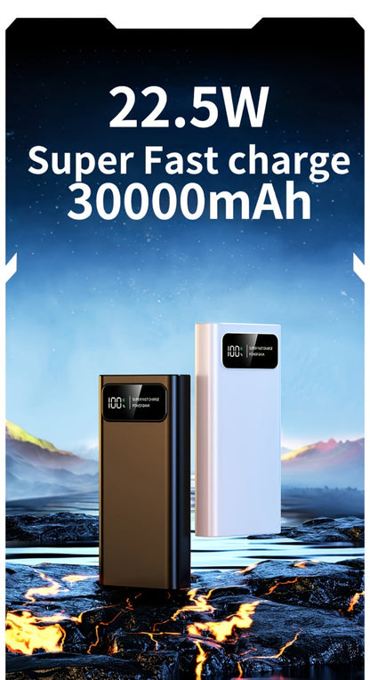 Power Bank 30000mAh 22.5W with Two-Way Charging, Dual USB, USB-C and Digital Display in White
