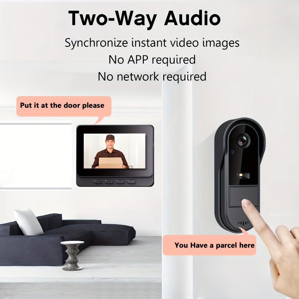 1920P Video Doorbell Camera with 4.3" Monitor & Dual Power - No WiFi No App, Battery & USB, Two-Way Audio