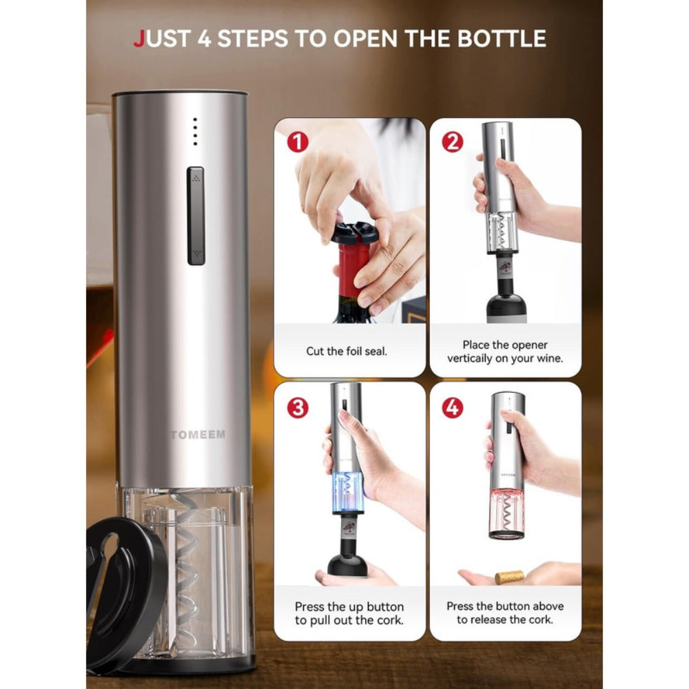 Electric Wine Opener Gift Set Rechargeable, 5-Piece Wine Accessory Kit with Aerator, Vacuum Stoppers