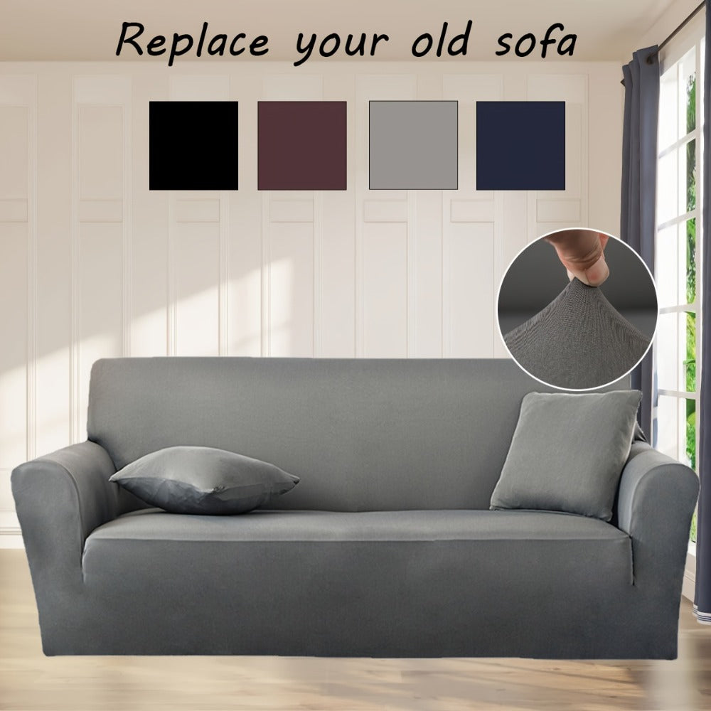 Sofa Cover Solid-Color Fitted Slipcover Options for 1, 2, 3 or 4-Seater Sofas and Separate Pillowcase