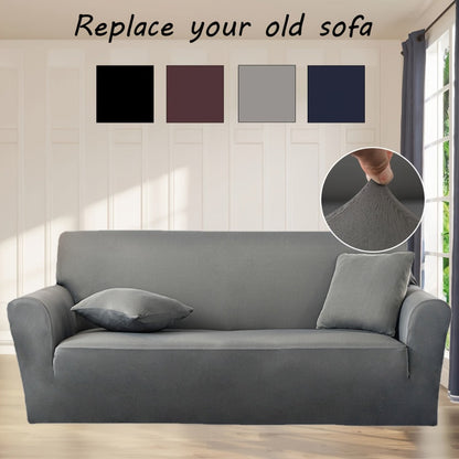 Sofa Cover Solid-Color Fitted Slipcover Options for 1, 2, 3 or 4-Seater Sofas and Separate Pillowcase