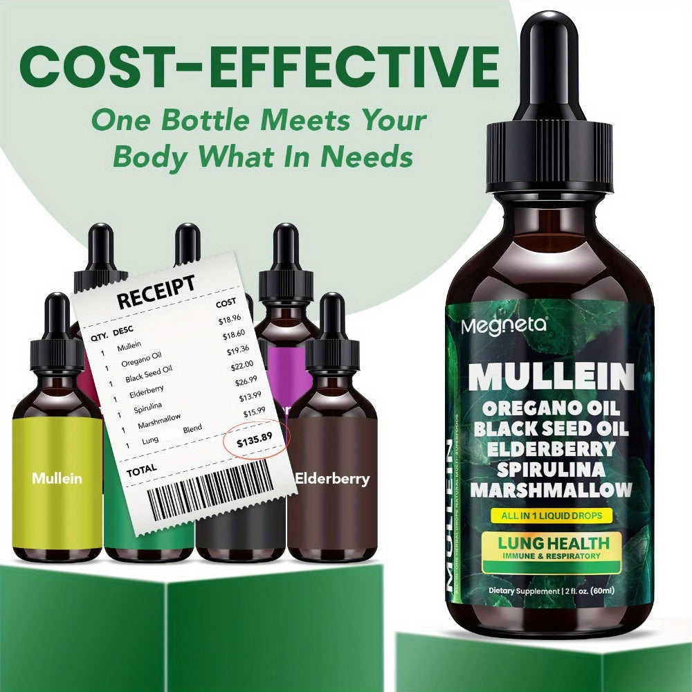 Mullein Leaf Liquid Drops for Lung Health & Respiratory Support, Natural Herbal Formula for Breathing Comfort