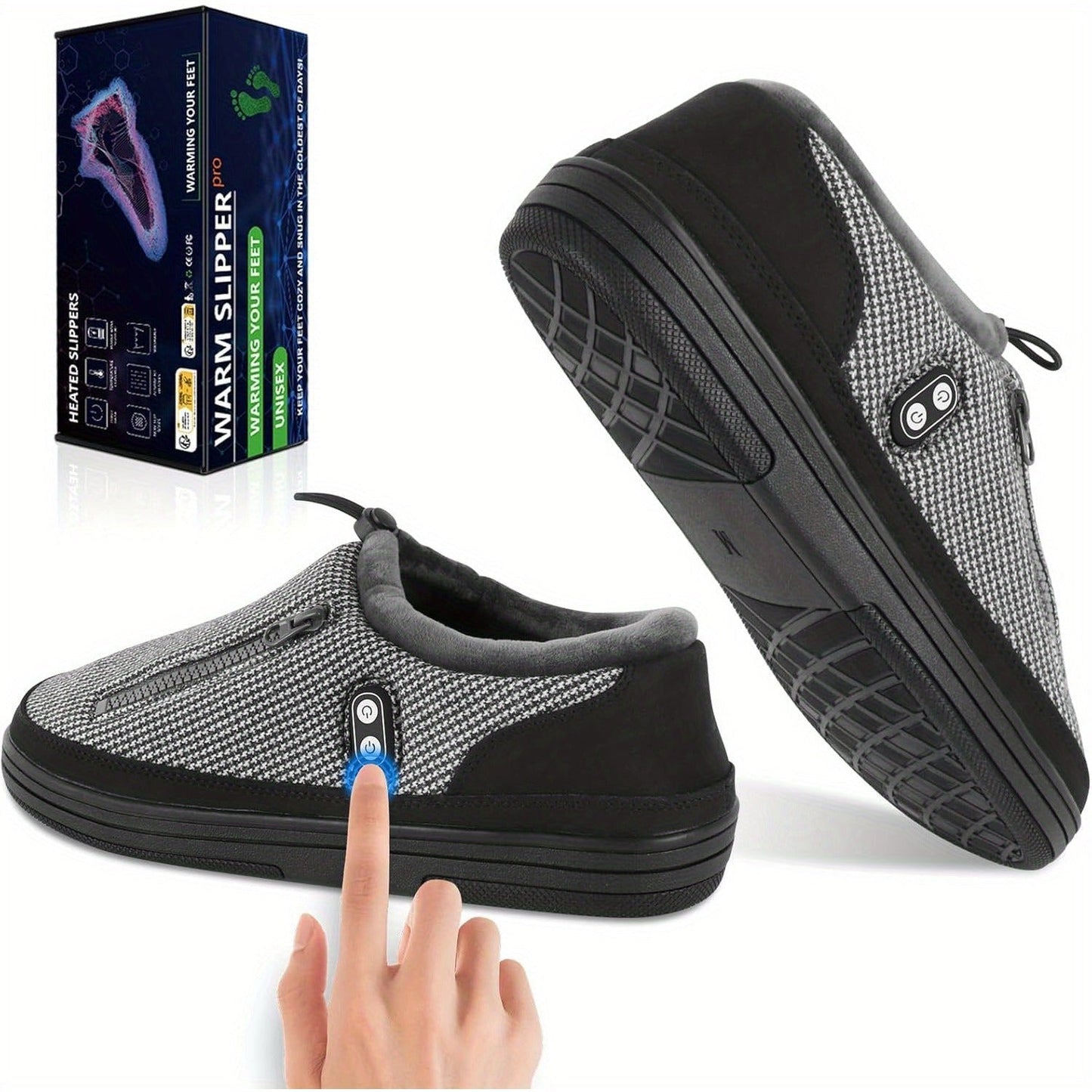 Heated Slippers for Men & Women with 5000mAh Battery – Electric Foot Warmer Shoes, Carbon Fiber Heating, 3 Heat Settings