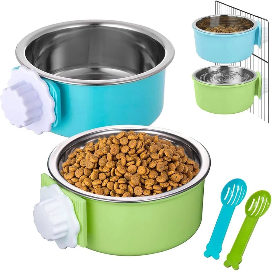 Stainless Steel Cage Bowl Set 2-Pack – Hanging Pet Feeder & Water Bowl for Dogs, Cats, Birds & Small Animals