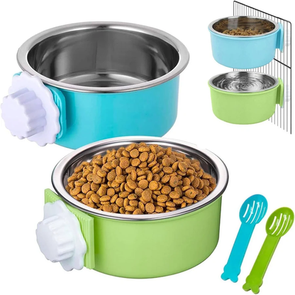 Stainless Steel Cage Bowl Set 2-Pack – Hanging Pet Feeder & Water Bowl for Dogs, Cats, Birds & Small Animals
