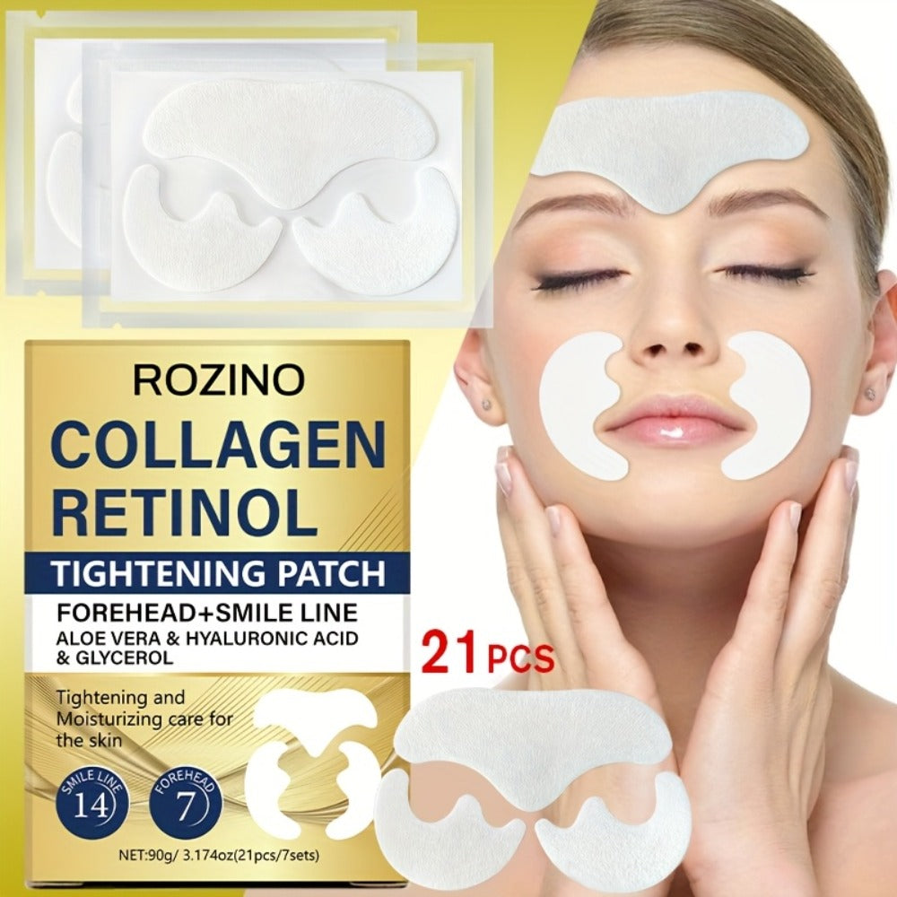 Anti-Wrinkle Face Patches 21pcs with Collagen Retinol Hyaluronic Acid & Aloe Vera – Forehead Smile Line Nasolabial Fold Overnight Skin