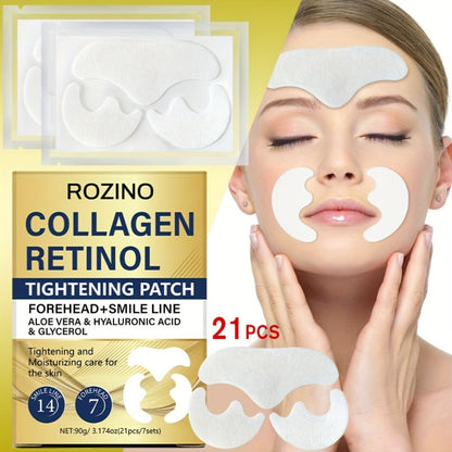 Anti-Wrinkle Face Patches 21pcs with Collagen Retinol Hyaluronic Acid & Aloe Vera – Forehead Smile Line Nasolabial Fold Overnight Skin