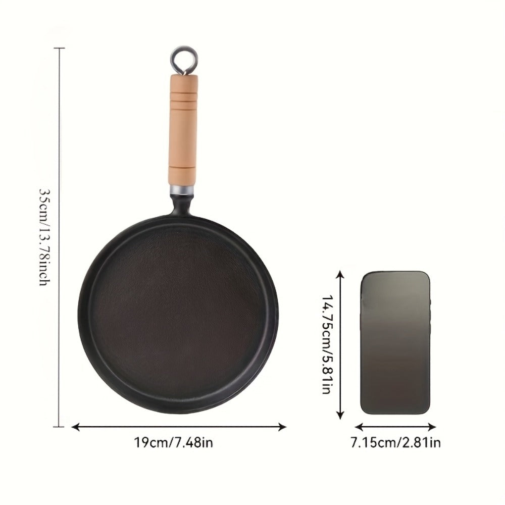 Mini Cast Iron Frying Pan 4.7 Inch with Wooden Handle for Omelets Pancakes Crepes for Home Cooking, Dining and Outdoor Meals