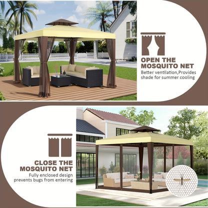 Gazebo with Mosquito Netting Steel Frame, Backyard Garden BBQ Party for Grilling, Camping and Outdoor Meals