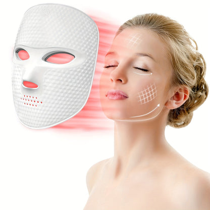 Silicone LED Face Mask Rechargeable 7-Color Light Therapy Skin Care Device - Acne Treatment for Bath Time, Home Spa and Personal Care