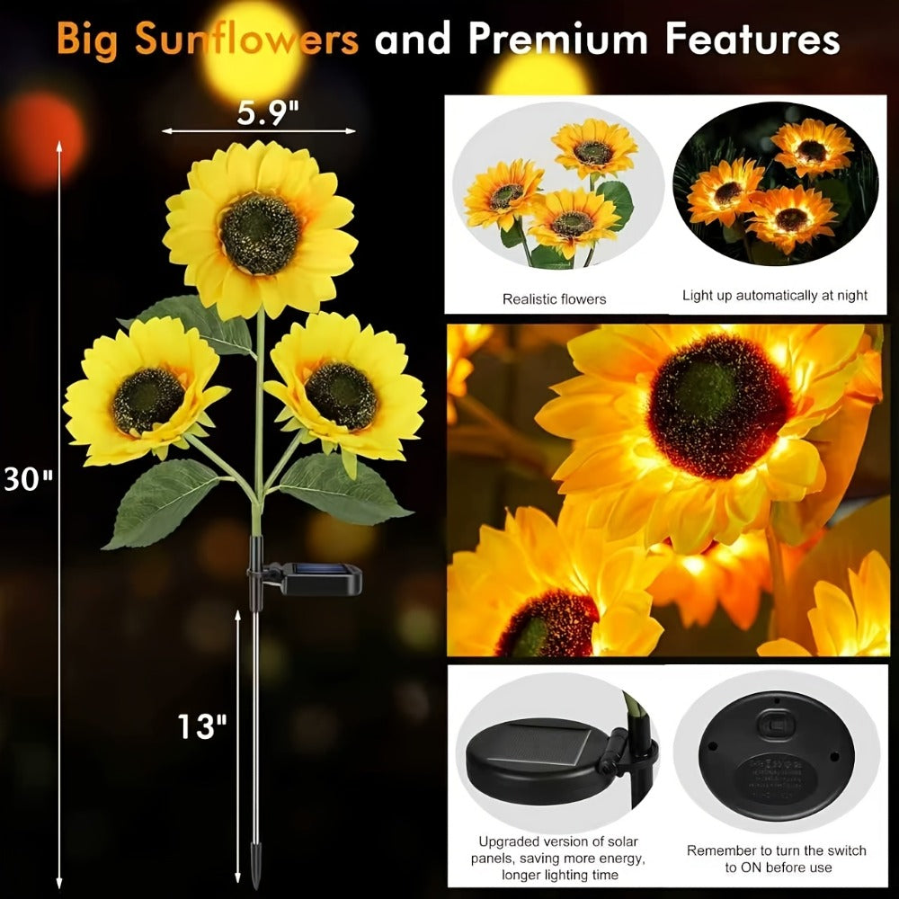 Solar Garden Lights Sunflower Stake Lanterns, IP44 with 1- or 2-Piece configurations Options for Lawn Decor