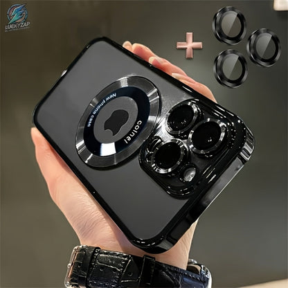 Phone Case Electroplated Clear Back with Built-In Lens Film and Magnetic Qi Charging for Select iPhones