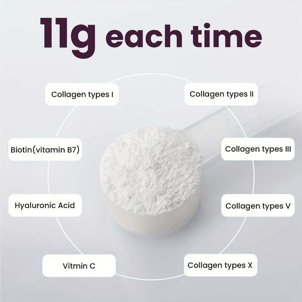 Collagen Powder Multi- Complex, Hydrolyzed Types I, II & III with Skin Nutrients for, Skin Elasticity