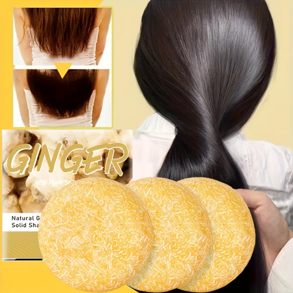 Ginger Shampoo Bar 3pcs × 60g – Natural Handmade Solid Shampoo Bar, Sulfate-Free, Paraben-Free & Vegan | Scalp Stimulating Ginger Formula
