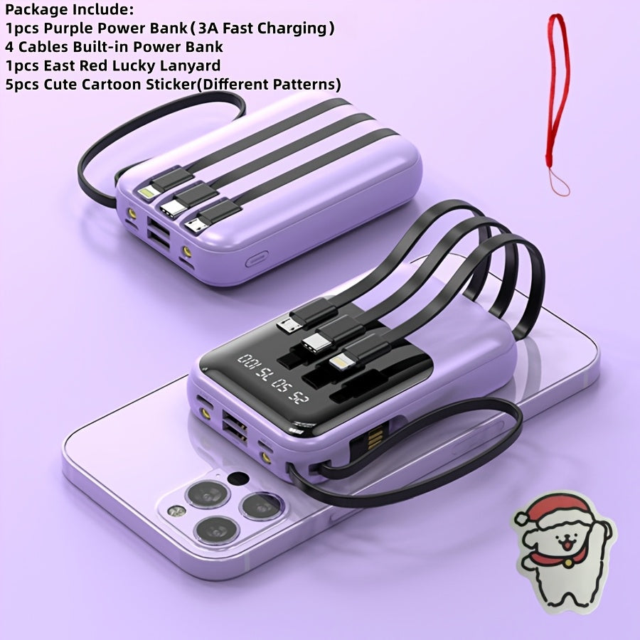 10000mAh Mini Power Bank 4 Built-In Cables Ultra-Bright LED Digital Display for an Everyday Personal Care Routine
