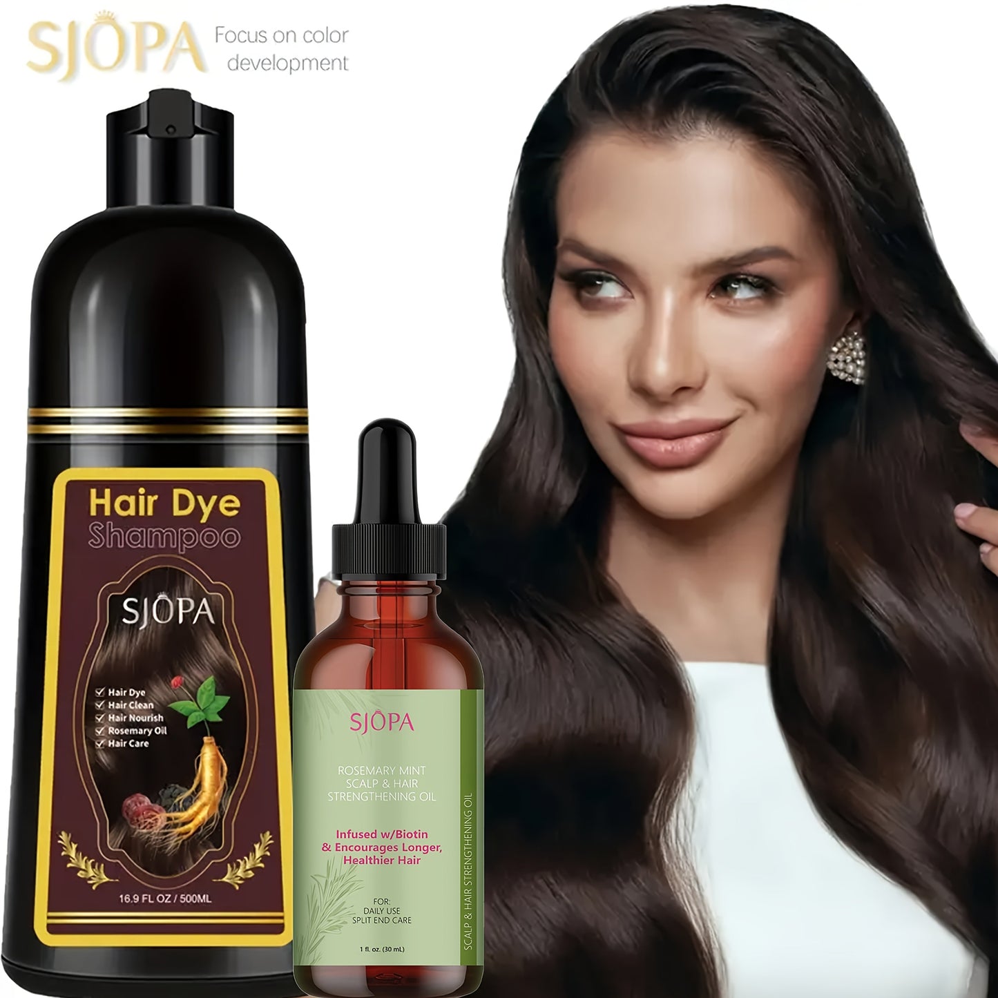 Hair Dye Kit 3-in-1 Color Shampoo with Rosemary Oil 500ml - Natural Safe No Ammonia Quick for Bath Time, Home Spa and Personal Care