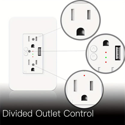 Smart WiFi Wall Outlet with 2 AC Outlets & USB Charging Port, Works with Alexa & Google Home, App Remote Control
