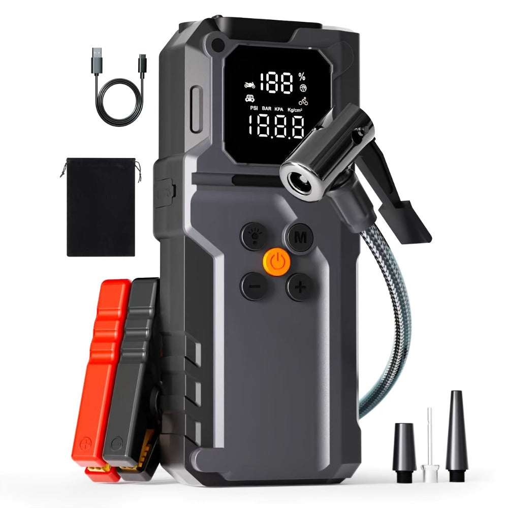 12V Jump Starter with Scatach-011 Base Model or Q27B Start-and-Inflation Package, Digital Display and Clamps