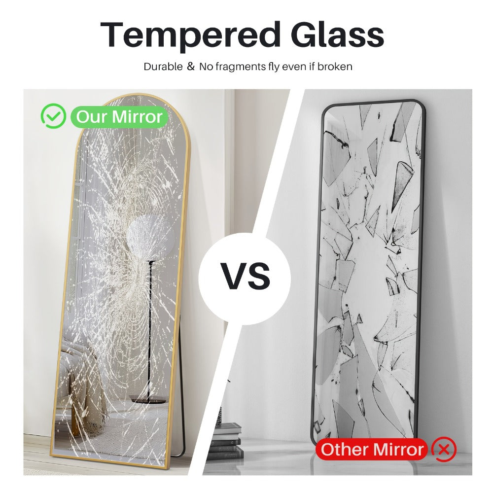 Full Length Mirror Floor Standing, Arched & Rect Body Mirror with Stand, Hanging or Leaning Wall Mirror, Aluminum Alloy Thin Frame