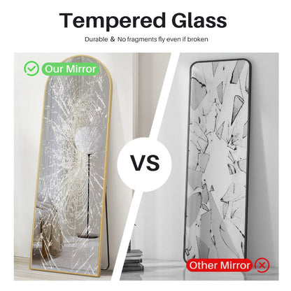 Full Length Mirror Floor Standing, Arched & Rect Body Mirror with Stand, Hanging or Leaning Wall Mirror, Aluminum Alloy Thin Frame