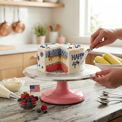 9.84-Inch Rotating Cake Turntable with Frosting Spatula and Pink, Sky Blue or White Base for Decorating