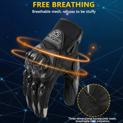 Full-Finger Motorcycle Gloves with Segmented Knuckle Shell, Wrist Tabs, Black or Red in M to XL
