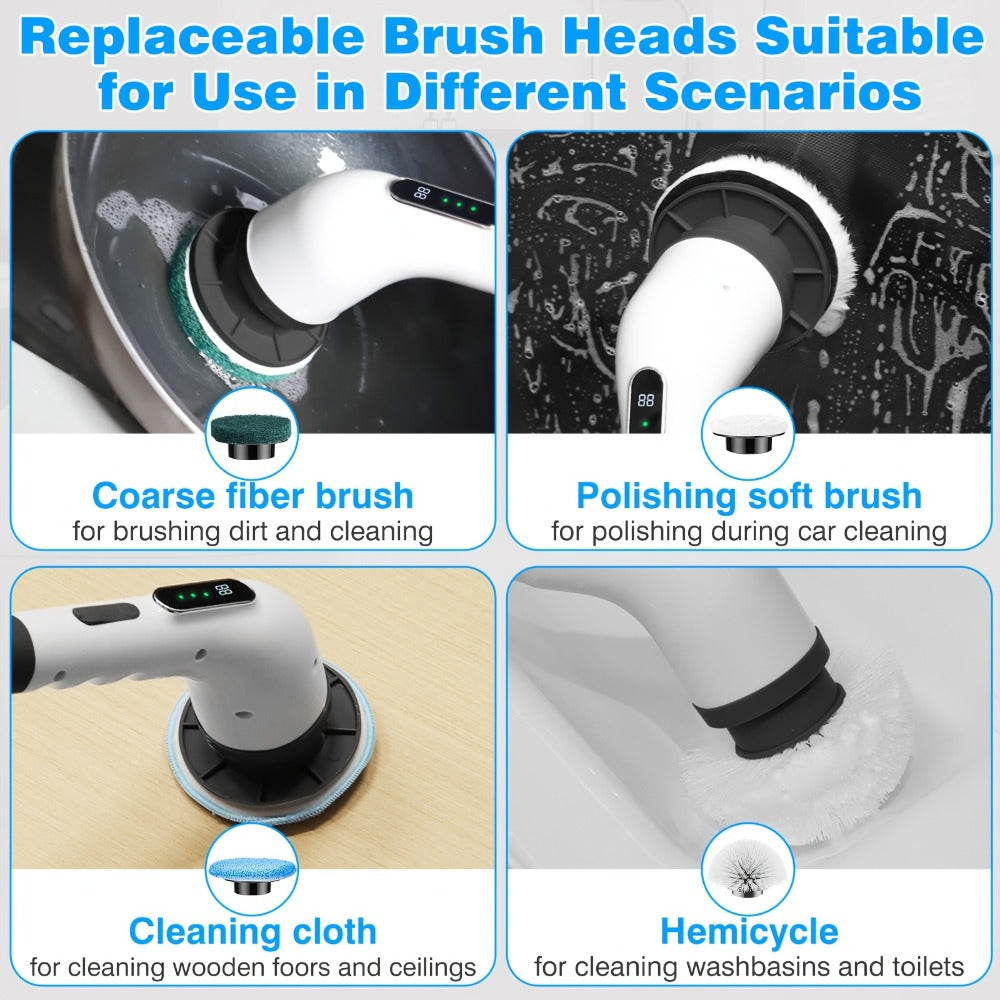 Electric Spin Scrubber with 7 Brush Heads & Adjustable Handle, Dual-Speed Cordless Power Scrubber for Bathroom