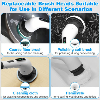Electric Spin Scrubber with 7 Brush Heads & Adjustable Handle, Dual-Speed Cordless Power Scrubber for Bathroom