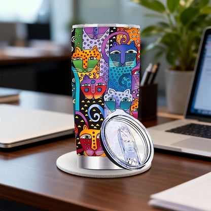 Insulated Tumbler 20oz Abstract Cat Graphic with 304 Stainless Steel, Lid and Straw for Everyday Use