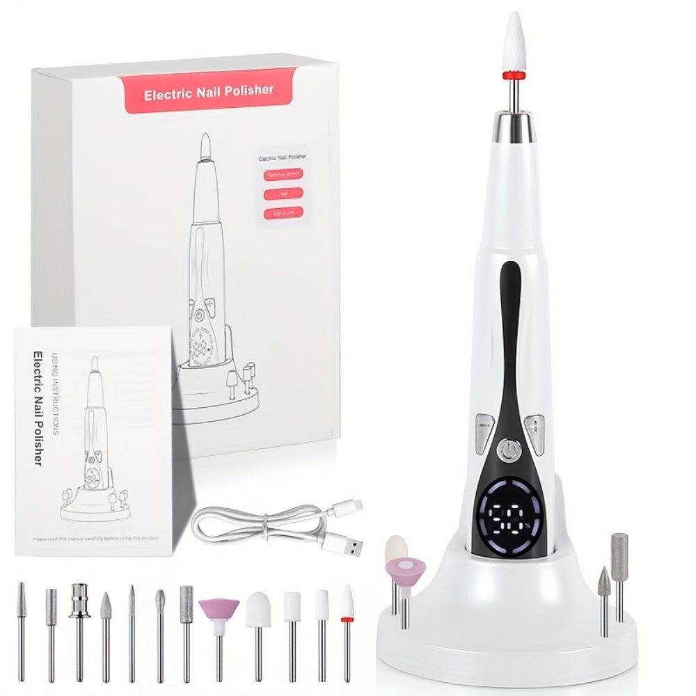 Electric Nail Drill Kit 12 Bits & Stand, 20000RPM Professional Nail File for Gel Polish Removal, Acrylic