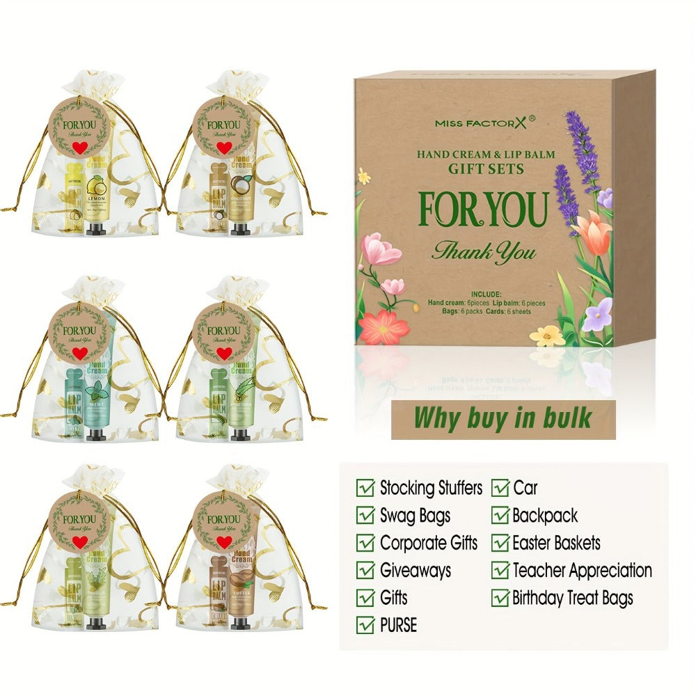 Bridal Shower Favor Set with 24 Hand Creams, Lip Balms, Thank You Cards and Heart Gift Bags