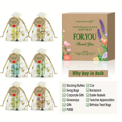 Bridal Shower Favor Set with 24 Hand Creams, Lip Balms, Thank You Cards and Heart Gift Bags