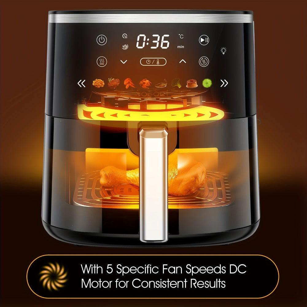 Air Fryer 6QT with 8 Preset Functions, Visible Window, Adjustable Temperature & Timer, Large Oil-Free Cooker for Crispy Fries