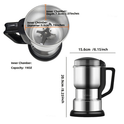 Coffee Bean Grinder 300W 8-Blade Stainless Steel 400g 14oz Large Up to 36 Cups 10-Second for Entryways, Bedrooms and Living Spaces
