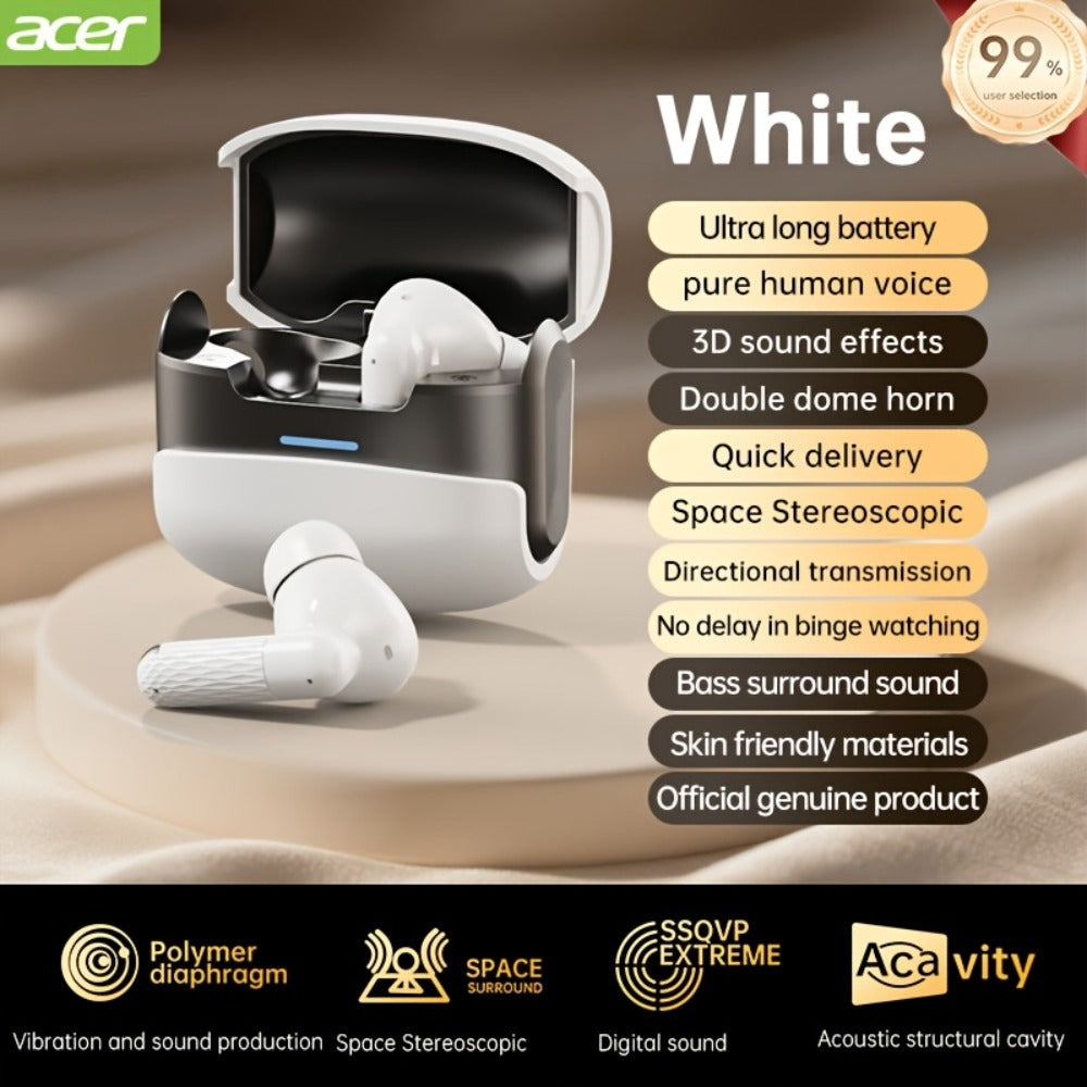 ANC Wireless Earbuds Acer Official TWS In-Ear Active Noise Cancellation Spatial Audio for Bedside Audio, Alarms and Room Entertainment
