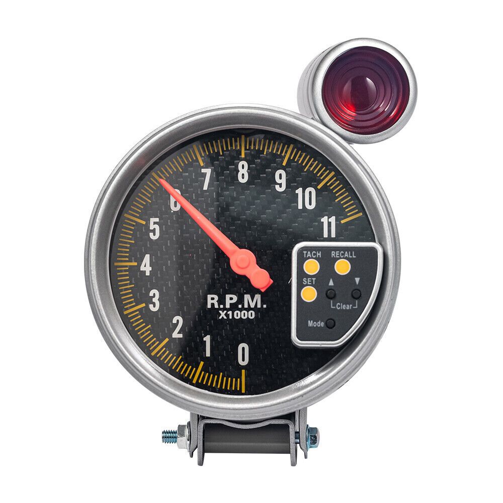 5" Carbon Fiber Tachometer 11K RPM with Shift Light – Aluminum Frame, Fits 4/6/8 Cylinder Engines – Universal Car RPM Gauge for Street