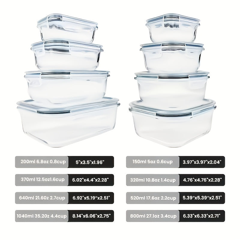 Food Storage Containers 16-Piece Glass Set with Green Lids in Standard or Large Size for Kitchen Organization
