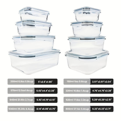 Food Storage Containers 16-Piece Glass Set with Green Lids in Standard or Large Size for Kitchen Organization