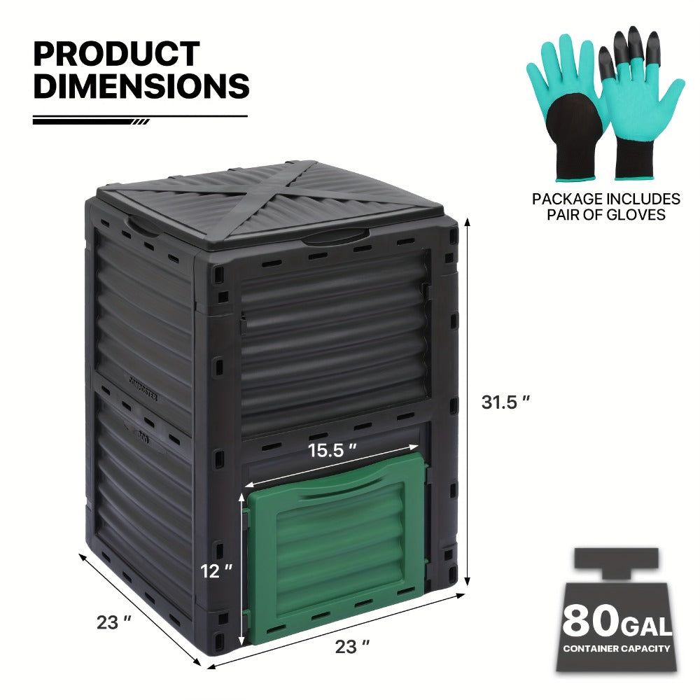 80 Gallon Large Compost Bin Outdoor Tumbler Rotating Dual Chamber Composter with Sliding Door for Garden Patio All-Season Fast Working
