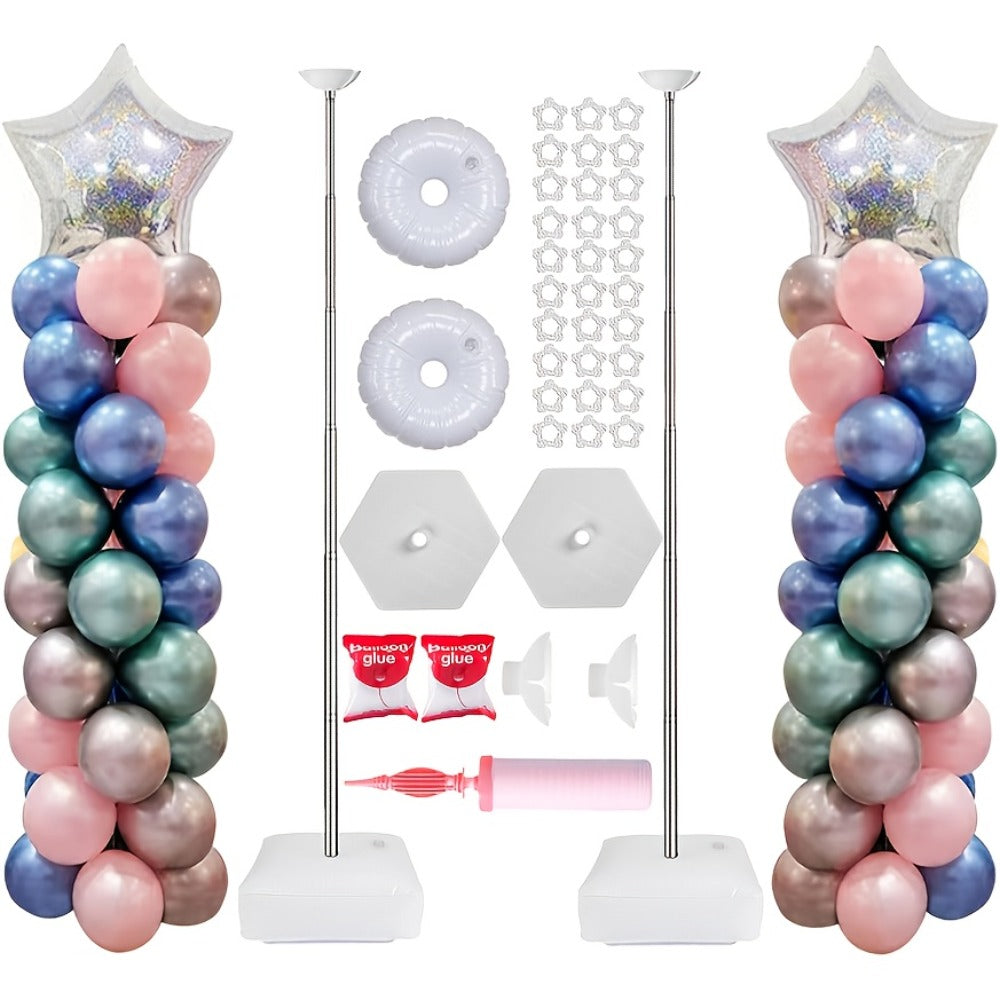 Party Decorations Two Balloon Column Stands with Adjustable 1.4–7.2ft Poles, Clips, Bases and Hand Pump