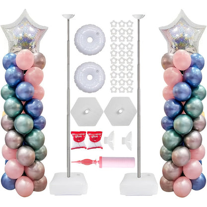 Party Decorations Two Balloon Column Stands with Adjustable 1.4–7.2ft Poles, Clips, Bases and Hand Pump
