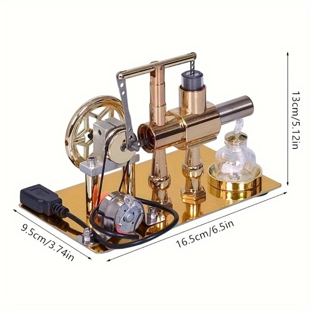 Stirling Engine Generator Kit Single Cylinder Stainless Steel, Real Working Heat Engine Model Generates Electricity