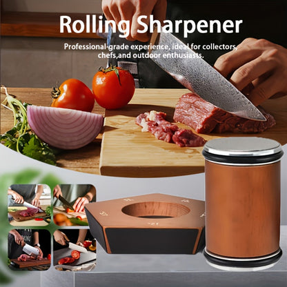 Rolling Knife Sharpener with Two-Angle or Five-Sided Magnetic Base Options in Wood Finish Design