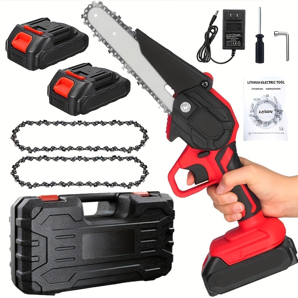 Cordless Mini Chainsaw 6 Inch with 2 Batteries & Charger, Auto Chain Tensioning Auto Lubrication Handheld Electric Saw